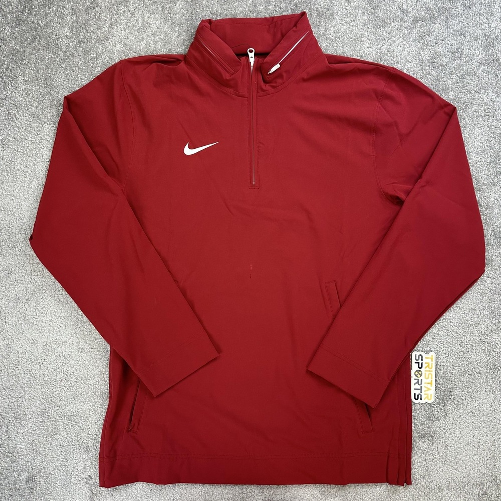 Nike Football Coaches Jacket Mens Small Team Crimson  1/4 Zip Hooded Pullover